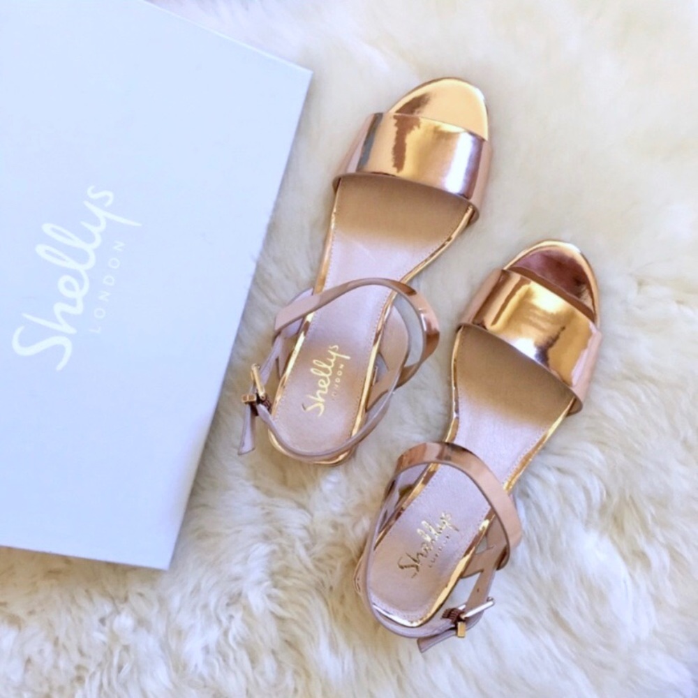 Shellys London Dacey Rose Gold Mirrored Sandals